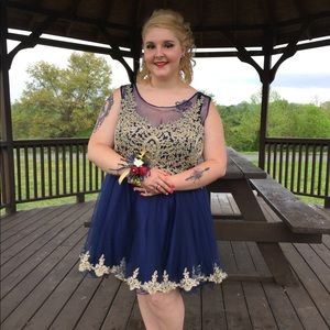 Navy and gold prom dress